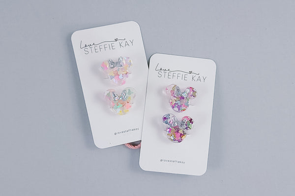 2 Pack Hair Ties | Confetti Mouse Heads | 3 Options