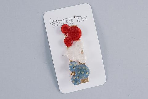 Resin Hair Clip | Red, White + Blue Triple Mouse Head