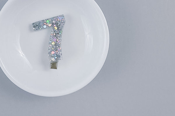 Resin Number Hair Clip | Glitter