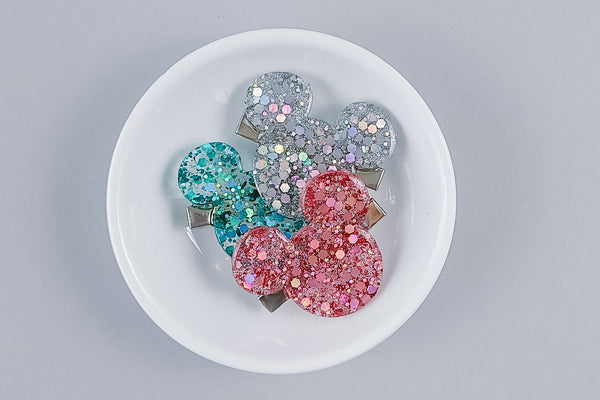 Resin Hair Clip | Glitter Mouse Head