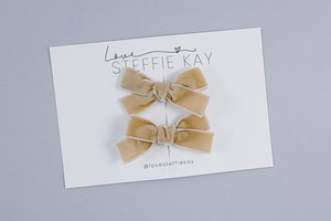 Velvet Pigtail Bows | Beige