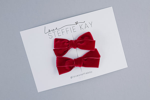 Velvet Pigtail Bows | Ruby Red