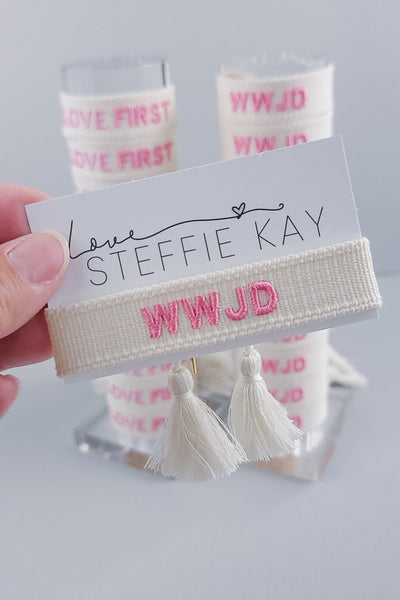 Embroidered Tassel Bracelet | WWJD