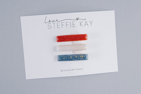 Resin Hair Clips | Red, White + Blue