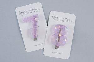 Resin Number Hair Clip | Mermaid Glitter