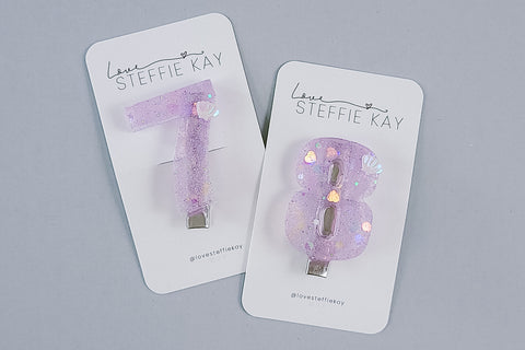 Resin Number Hair Clip | Mermaid Glitter