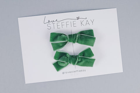 Velvet Pigtail Bows | Sage Green