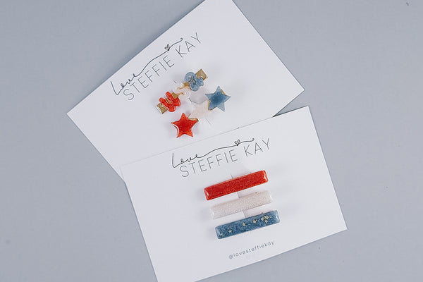 Resin Hair Clips | Red, White + Blue