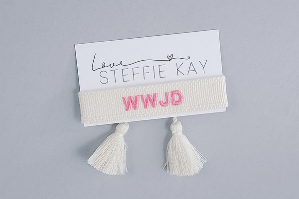 Embroidered Tassel Bracelet | WWJD