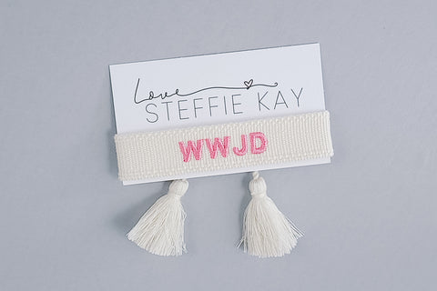 Embroidered Tassel Bracelet | WWJD