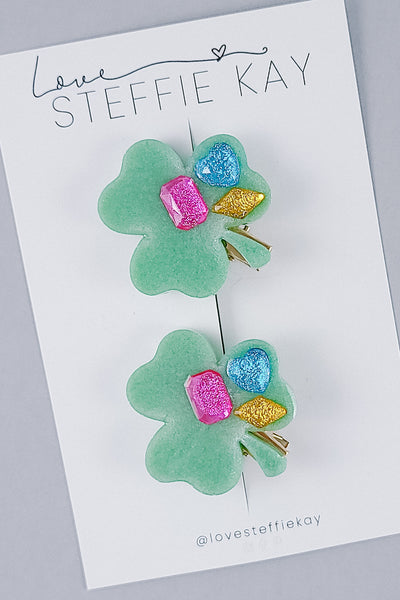 Resin Hair Clip | Jeweled Shamrock