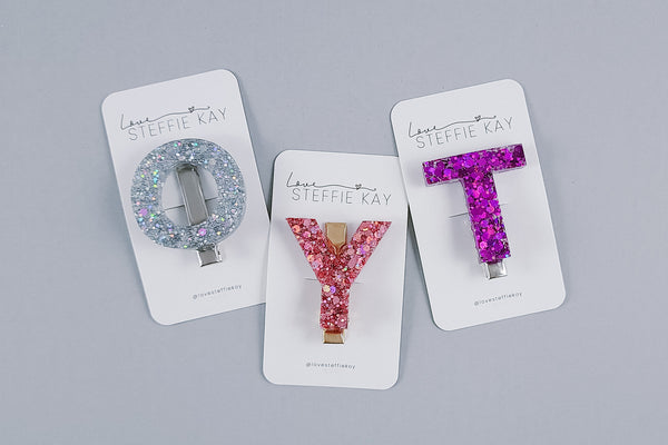 Resin Letter/Initial Hair Clip | Glitter