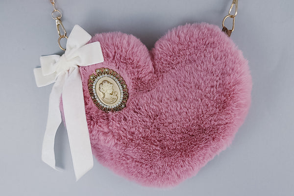 Faux Fur Heart Purse | Dusty Rose