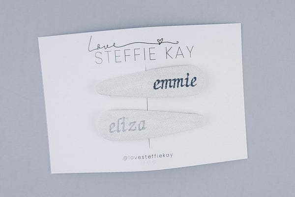 Embroidered Linen Snap Clip | Personalized