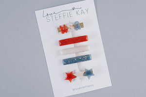 Resin Hair Clips | Red, White + Blue