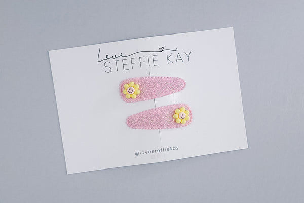 2-Pack Snap Clips | Retro Smiley Flowers | 2 Options
