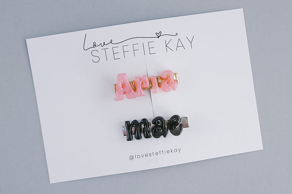 Personalized Resin Hair Clip | Retro Font | 40 Color Options