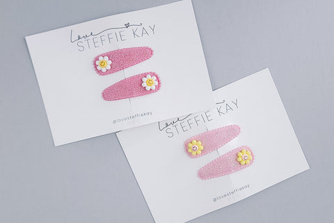 2-Pack Snap Clips | Retro Smiley Flowers | 2 Options
