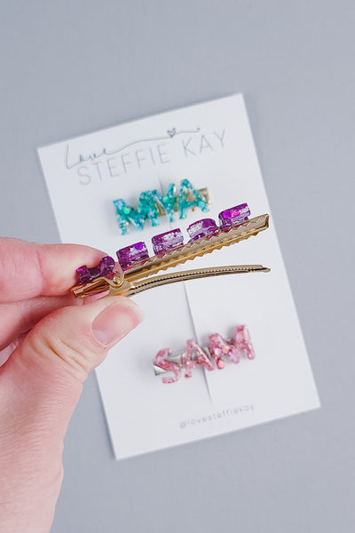 Glitter Personalized Hair Clip | Resin | 18 Options