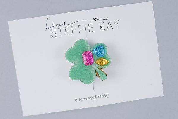 Resin Hair Clip | Jeweled Shamrock