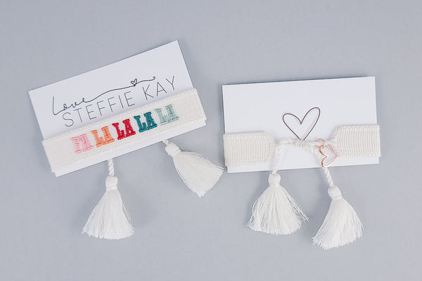 Embroidered Tassel Bracelet | Fa La La La La