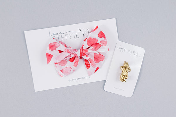 Pinwheel Bow | Watercolor Hearts