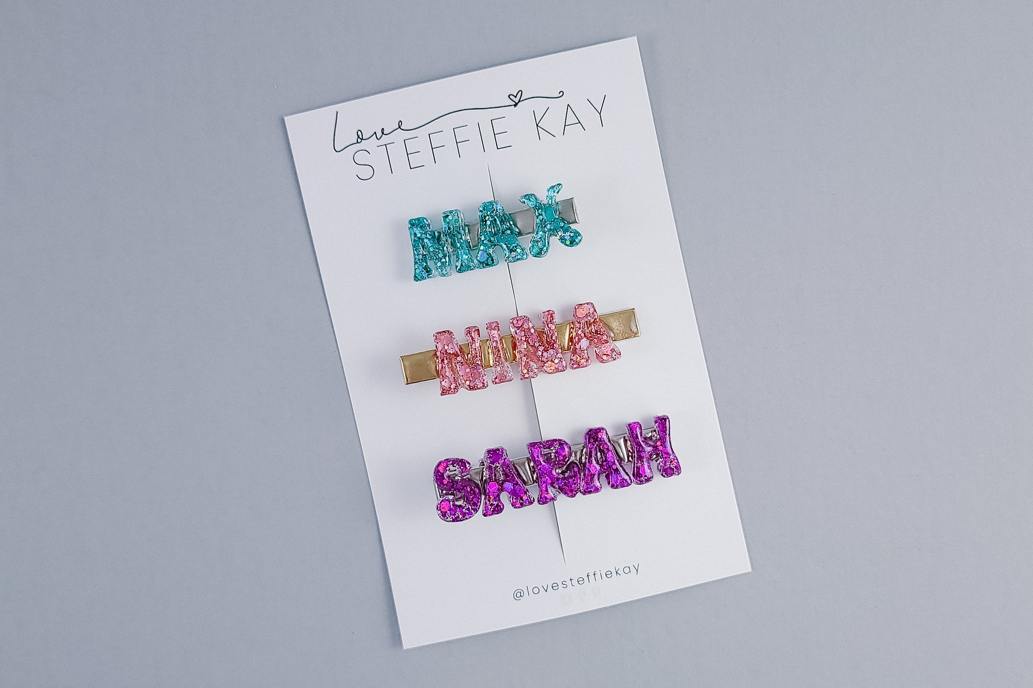 Glitter Personalized Hair Clip | Retro Font | Resin | 18 Options