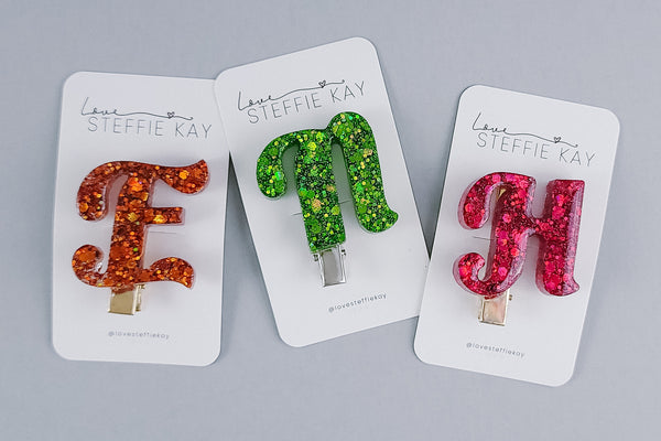 Resin Letter/Initial Hair Clip | Glitter