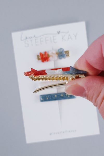 Resin Hair Clips | Red, White + Blue