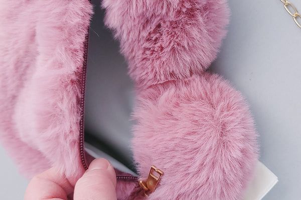 Faux Fur Heart Purse | Dusty Rose