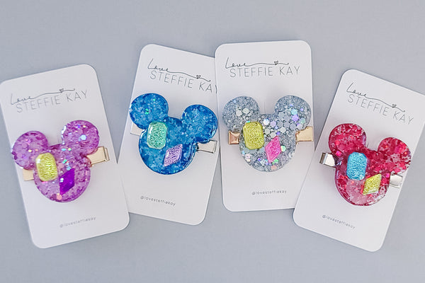 Resin Hair Clip | Jeweled Mouse Head