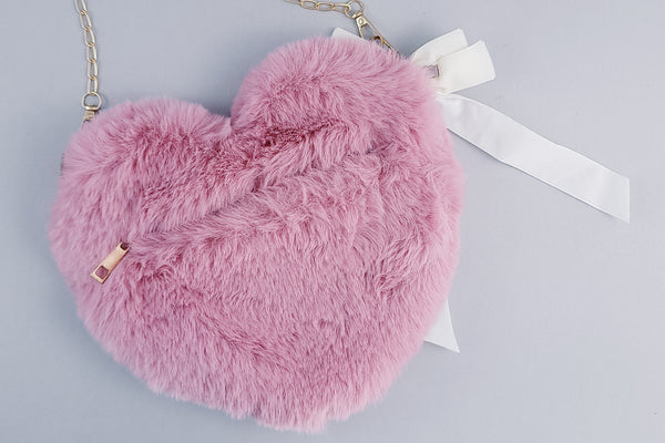 Faux Fur Heart Purse | Dusty Rose