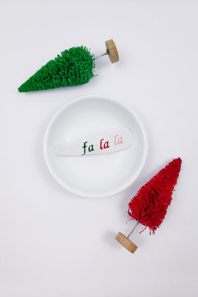 Embroidered Linen Snap Clip | Fa La La