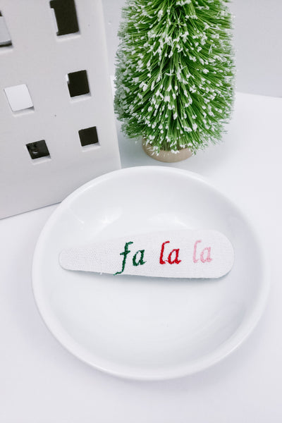 Embroidered Linen Snap Clip | Fa La La