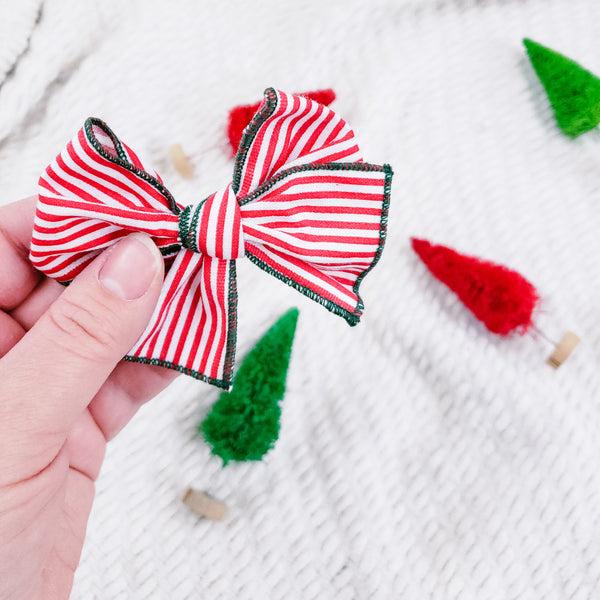 Serged Edge Pinwheel Bow | Red Stripes