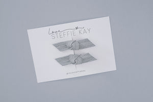 Knotted Pigtail Bows | Textured Grey Leather