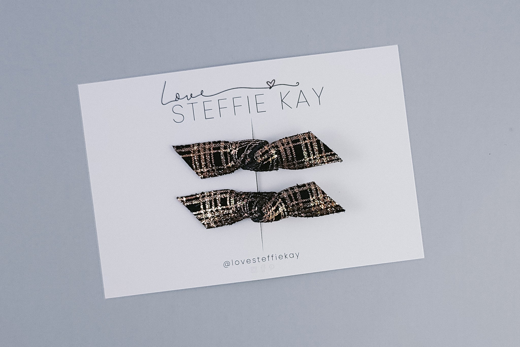 Knotted Pigtail Bows | Black + Gold Plaid Leather