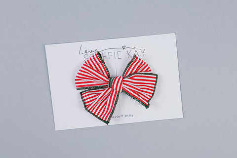 Serged Edge Pinwheel Bow | Red Stripes