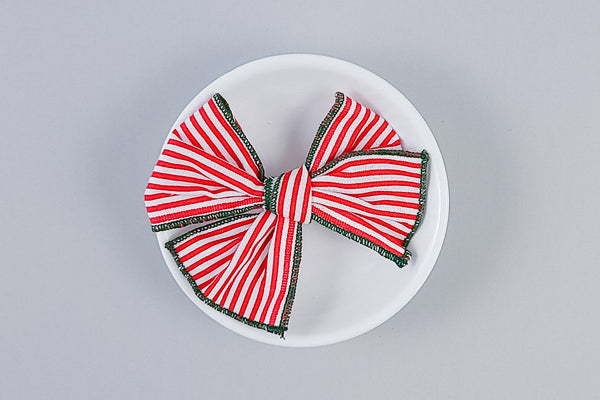 Serged Edge Pinwheel Bow | Red Stripes