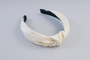 Knotted Headband | Cream Faux Leather