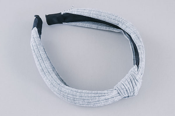 Knotted Headband | Grey Ribbed Knit