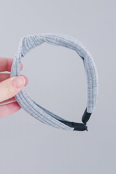 Knotted Headband | Grey Ribbed Knit