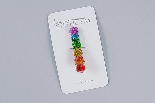 Scalloped Resin Hair Clip | Rainbow Glitter